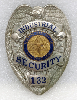Nice Mid-1950s North American Aviation NAA Industrial Security Badge #132 by Entenmann
