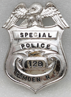 ca 1970s Camden NJ Special Police Badge #128 by Blackinton