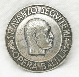 Beautiful ca 1930 fascist Italy Opera Balilla Fascist Youth Organization Badge in Silvered Nickel