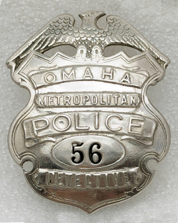 Great ca 1910s - 1920s Omaha Nebraska Metropolitan Police Detective Badge #56