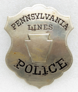 Ext Rare 1870s-1880s Pennsylvania Lines Railroad Police Keystone Shield Badge
