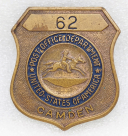 1950s US Post Office Dept Clerk Badge #62 From Camden NJ