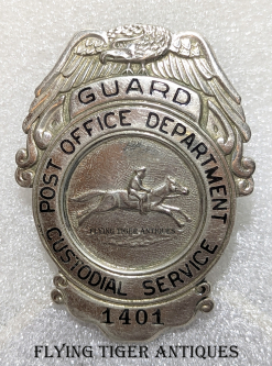 Beautiful Large 1920s-30s US Post Office Dept Custodial Service Guard Badge #1401