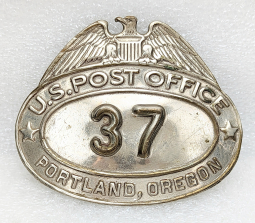Nice 1920s-30s Portland OR US Post Office Later Carrier Hat Badge