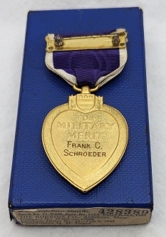 BEING RESEARCHED: Early WWII US ARMY KIA Purple Heart Named to Frank C Schroeder in #'d Box of Issue