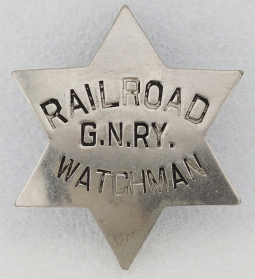 ca 1900 Great Northern Railway Railroad Watchman 6-pt Star Badge
