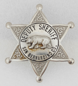 Beautiful 1920s-30s San Bernardino Co CA Deputy Sheriff 6pt Star Walking Bear Badge