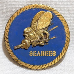 Gorgeous Large WWII Seabees CBs Enamel Gilt Silver Sweetheart Pin by Greenduck