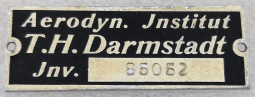 1930s-WWII Aerodynamisches Institut T.H. Darmstadt Equipment Inventory Tag #85052
