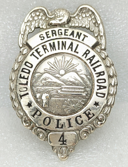Rare Small R.R. Rank Badge ca 1910s-20s Toledo Terminal Railroad Police Sergeant Badge #4