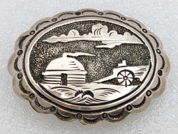 Great Early 1960s Navajo Storyteller Belt Buckle Early Work by Tommy Singer Small Size