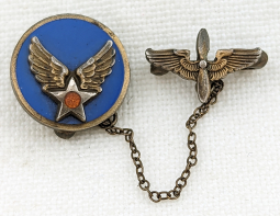 WWII USAAF Sweetheart Pin in Enameled Sterling 2 Dimensional AAF Patch Chained to Winged Prop