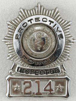Ext Rare ca 1950 US Atomic Energy Commission Protective Force Inspector Hat Badge #214