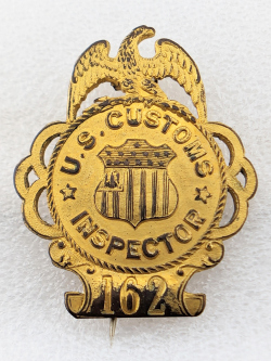 Wonderful 1870s US Customs Inspector Badge #162 in Gilt Bronze