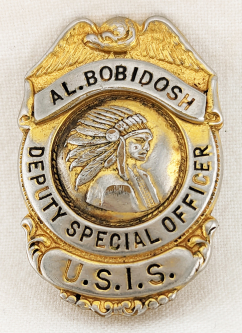 Ca 1940 US Indian Service Deputy Special Officer Badge of Alex Bobidosh Chippewa