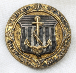 WWII US Merchant Marine Officer Collar Insignia in Gilt Silver by A.E. Co.