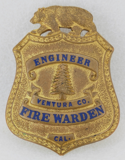 Rare 1930s Ventura Co Fire Warden Engineer Badge by LAS&SCO From Old LA Co Dies by Chipron