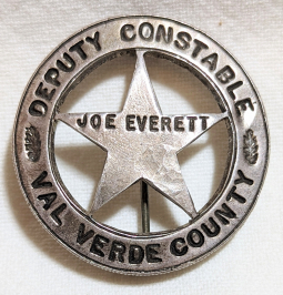 Ca 1960s-70s Val Verde Co TX Deputy Constable Circle Star Badge Made from 1948 Mexican 5 Peso Coin