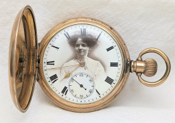 Beautiful 1909 Photographic Woman's Portrait Dial American Waltham 15 Jewel Pocket Watch