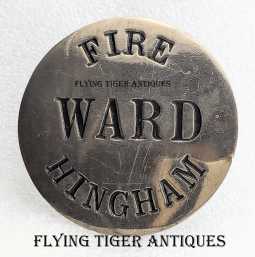 Wonderful ca 1870 Hingham MA Fire Ward Badge by J. Robbins in Silver Plated Brass
