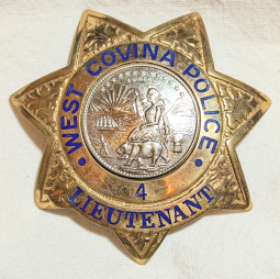 Beautiful 1950s West Covina CA Police Lieutenant 7 Pt Star Badge #4
