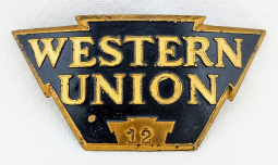 Rare 1920s-30s Western Union Telegraph Agent/Messenger Hat Badge