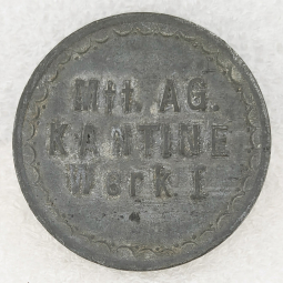 WWII Messerschmitt 1/2 Ltr Beer Kantine Token from WWI in Burgau by forced Jewish Labor from Dachau