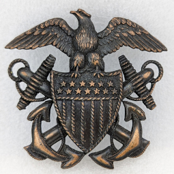 WWII USN Seabee or Medical Officer Attached to USMC Visor Hat Badge in Coppered Silver by PASQUALE