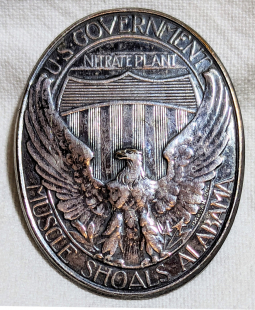 Beautiful WWI US Government Nitrate Plant Muscle Shoals AL #'d Silver Worker Badge