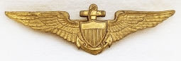 Beautiful WWI-Early 20s USN US Navy Pilot Wing in Gilt Brass by F H Noble