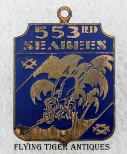 Ext Rare WWII USN 553rd CBs Seabees CBMU Badge in Enameled Sterling