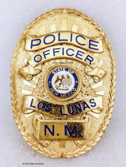 Nice 1990s Las Lunas NM Police Officer Badge by Blackinton with Great Duty wear