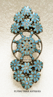1970 Zuni Silver Sleeping Beauty Turquoise LARGE Petit Point Ring in Dishta Style by Lydia Bowekaty