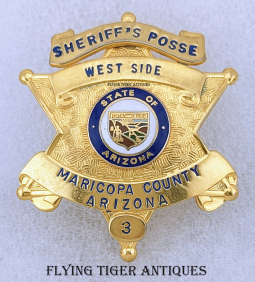 Rare 1970s-1980s Maricopa Co AZ West Side Sheriff's Posse Badge #3