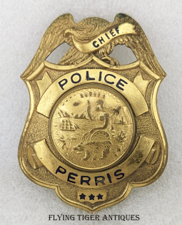 Beautiful Old 1920s-1930s Perris CA Chief of Police Badge
