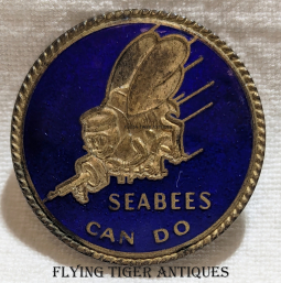 Gorgeous WWII USN CBs Seabees Can Do Enameled Silver Badge by Levelle