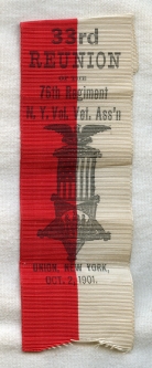 1901 Ribbon for 33rd Reunion of 76th Regiment New York Volunteer Veterans Association