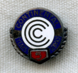 1940s Continental Can Co. 5 Years of Service Enameled Pin in Sterling