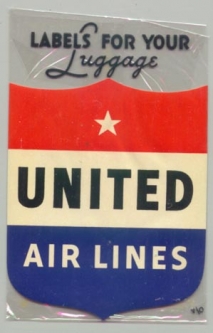 1940s United Air Lines Baggage Label