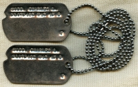 Nice Pair WWII US Army Dog Tags T-Dated 42 - 43 on Original Beaded Chain