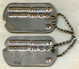 Pair, WWII Dog Tags of George F. Battensby T-Dated 44 & 45