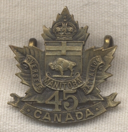 45th Overseas Battalion Canadian Expeditionary Forces (CEF) Collar Badge from Manitoba