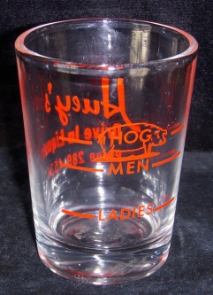 Great 1950's Advertising Shot Glass with "Hog" Level