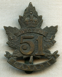 WWI Canadian Expeditionary Forces (CEF) 51st Edmonton BN Cap Badge by Scarce Maker