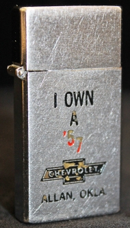 Wonderful 1957 Chevy Promotional Lighter from Dealer in Allan, Oklahoma