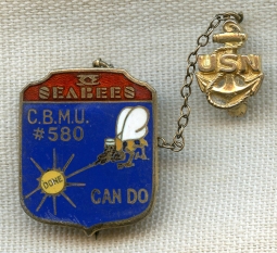 Rare WWII USN 580th Construction BN Mobile Unit (Seabees) Chained Badge