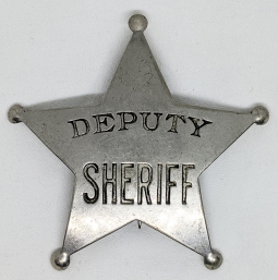 Wonderful, Large, ca 1910's Old West Deputy Sheriff 5 Point Star Badge with Great Wear and Patina