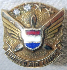 1960s United Air Lines 15 Years of Service Lapel Pin in 10K Gold with Mark