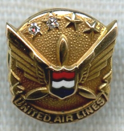 Circa 1960s United Air Lines 15 Years of Service Lapel Pin in 10K Gold