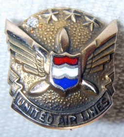 1960s United Air Lines 10 Years of Service Lapel Pin in 10K Gold